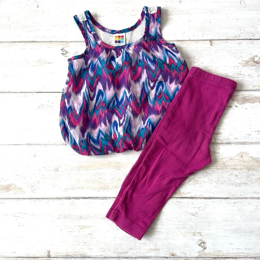 Baby Girl 12m Outfit Leggings Top Purple Blue Print Shirt Pants Set